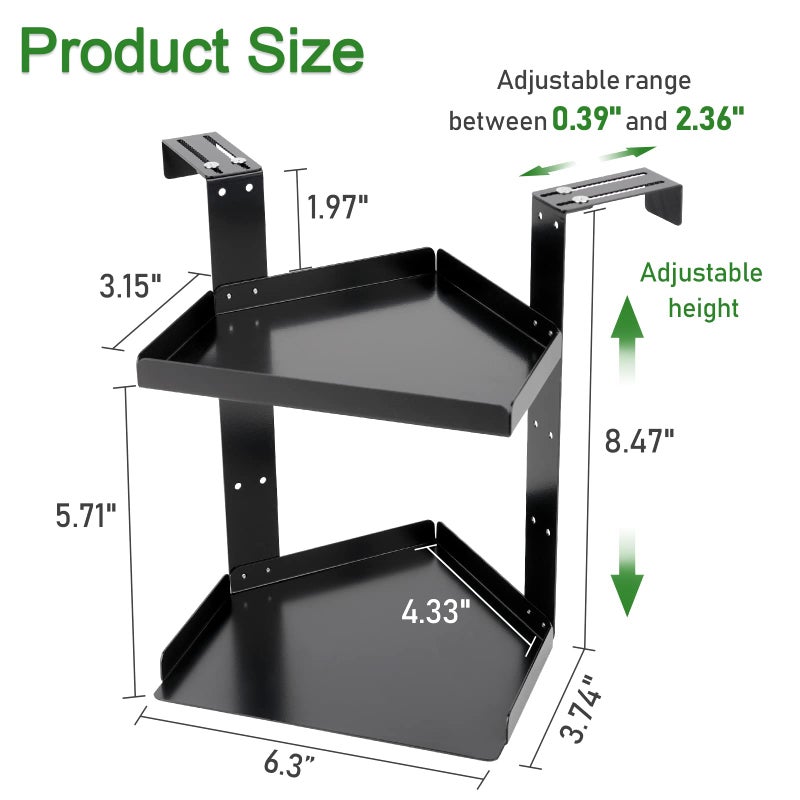 Olpchee Office Cubicle Shelf Storage Organizer Accessories Height Adjustable Cubicle Corner Shelf with Hooks (Black  Double Layer) - Image 2